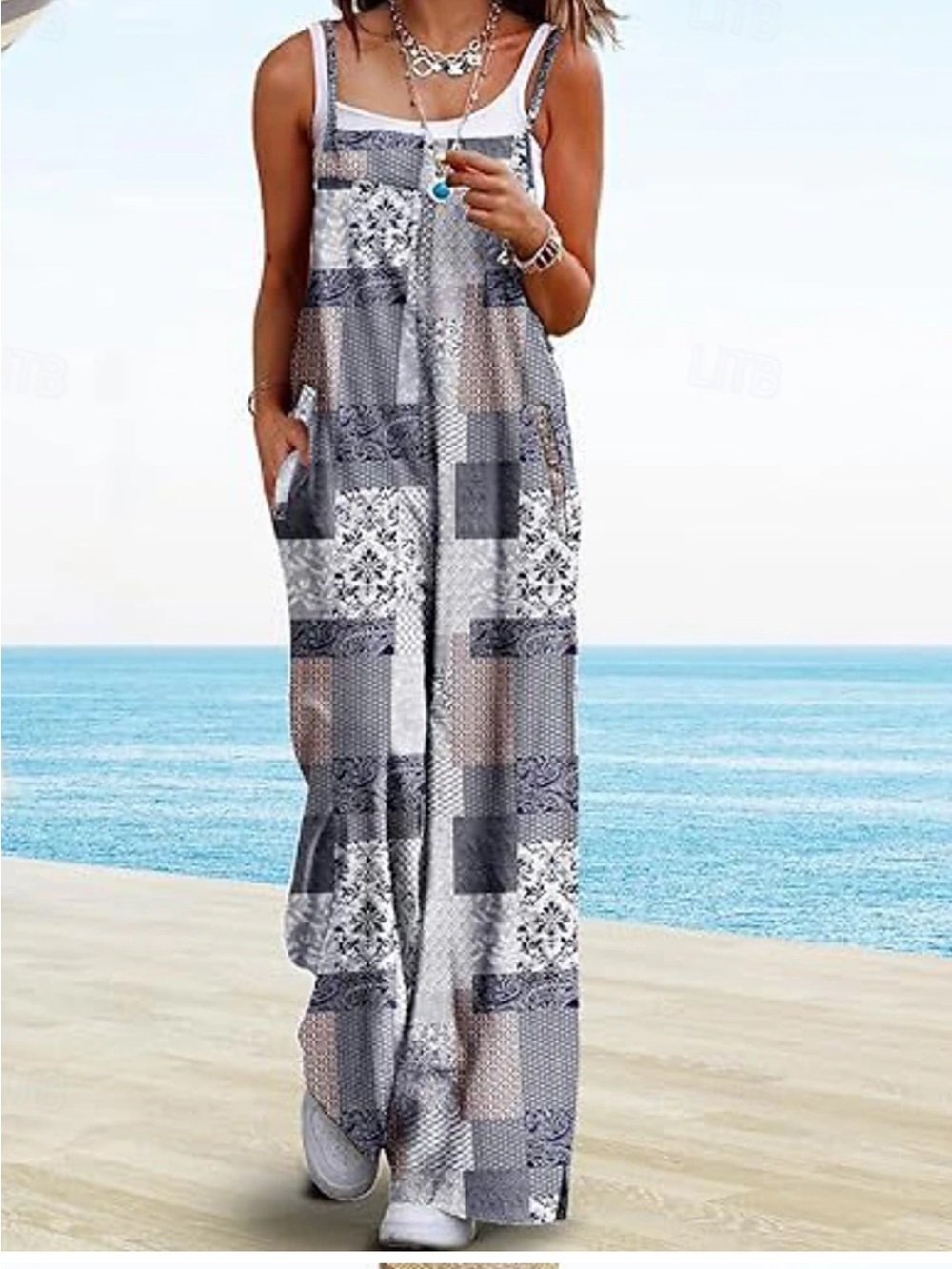 Floral Palazzo Jumpsuit Boho Wide Leg Romper SZ Med Patchwork Bohemian Pockets